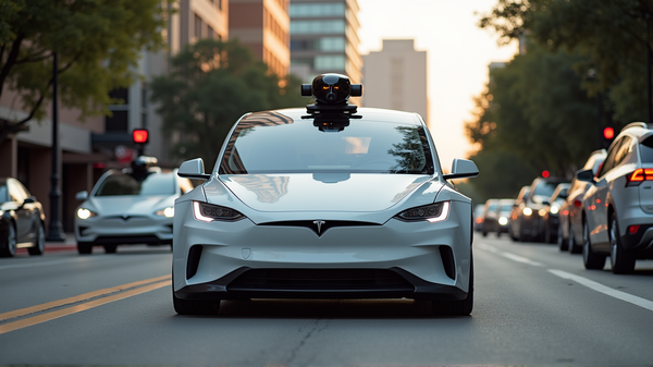 Futuristické robotické taxíky Elona Muska brázdia ulice Austinu